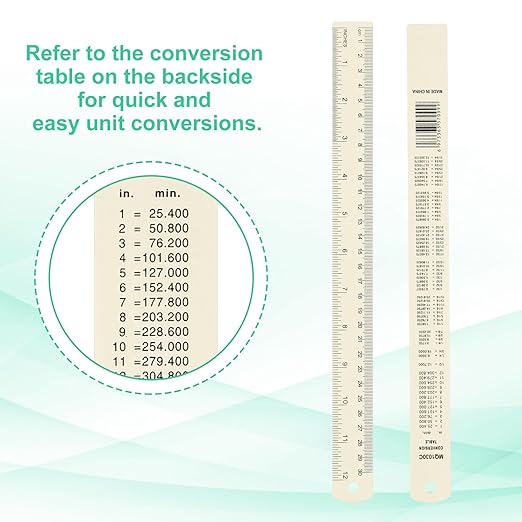 PATIKIL 30cm/12 Metal Ruler, 2 Pack Aluminum Alloy Rulers with Centimeters, Millimeters, Inches and Conversion Table Straight Edge Ruler for Writing Machinist Drafting, Beige