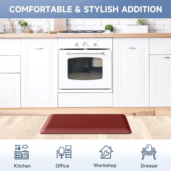 4/5 Inch Thick Kitchen Mats for Floor, StepRite Kitchen Rug for Standing Desk, Non-Slip, Thicker, Stain Resistant, Waterproof, Comfort Anti Fatigue Floor Mat for Home, Kitchen, Office - Red,32 * 20''