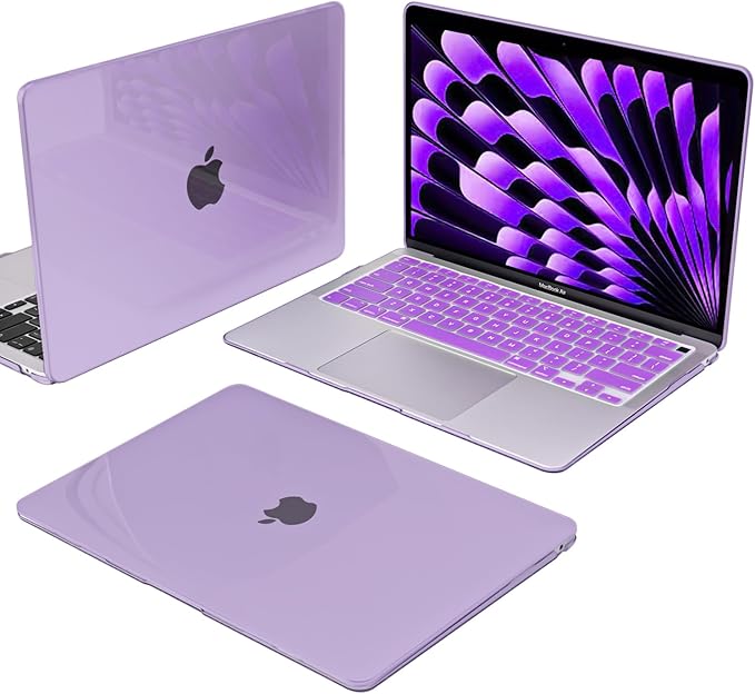 Compatible with MacBook Pro 13 inch Case 2022 2021-2016 Model A2338 A2289 A2251 A1706 A1989 A2159 M2 M1 Chip, Plastic Hard Shell Case Keyboard Cover Screen Film Dust Plug, Crystal Purple