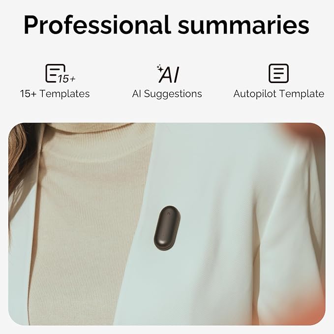 NotePin AI Voice Recorder, Voice Recorder with Neck Strap Lanyard, Transcribe & Summarize with AI Technology, 64GB Memory