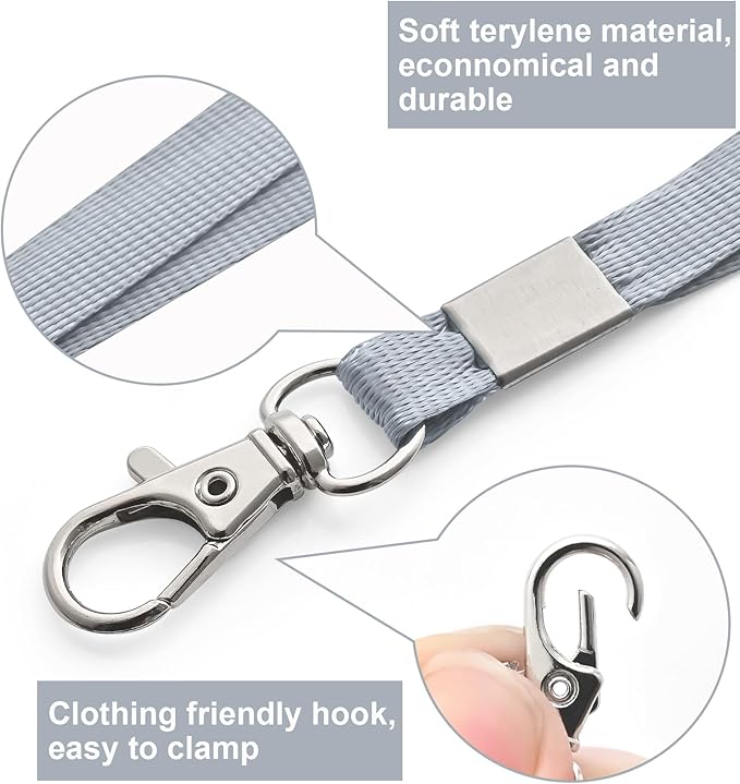 100 Pack Lanyards for ID Badges with Clear Name Tags, Reusable Lanyards Horizontal ID Card Badge Holders Plastic Name Badges for Men Women Kids Business School and Office Supplies (Gray)