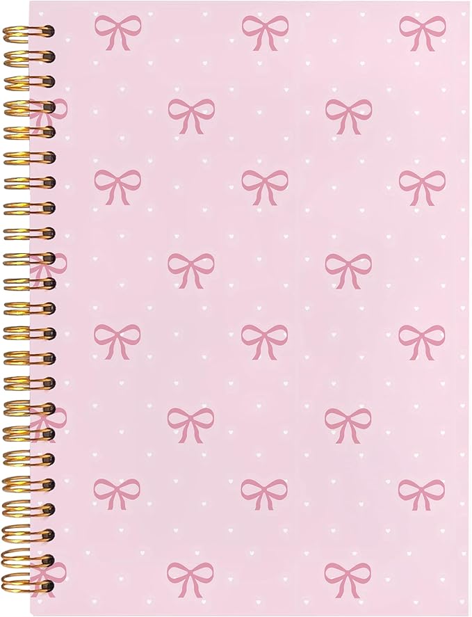 BearCake Coquette Pink Bow Notebook Journal, Preppy Cute Bow Journal for Women Girls, Pink Cute Office Supplies, Girly Aesthetic Hardcover Spiral Notebook 5.5x8.3