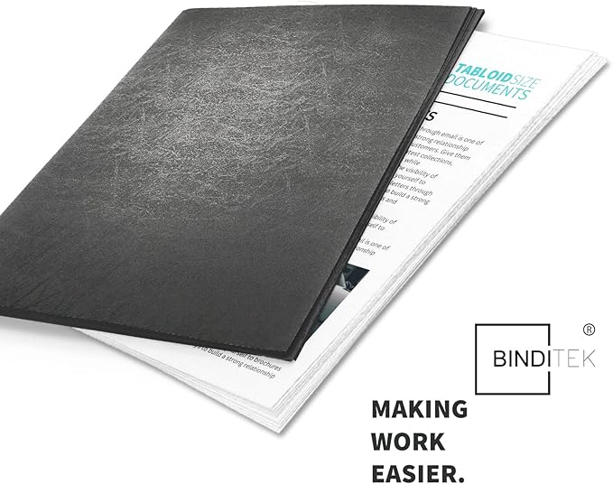 Binditek 50 Pack 16 Mil Leather-Textured Heavyduty Polycovers, 11 x 17 Inches, Tabloid Size, Binding Presentation Covers for Business Reports and Proposals, Black, Office Supplies