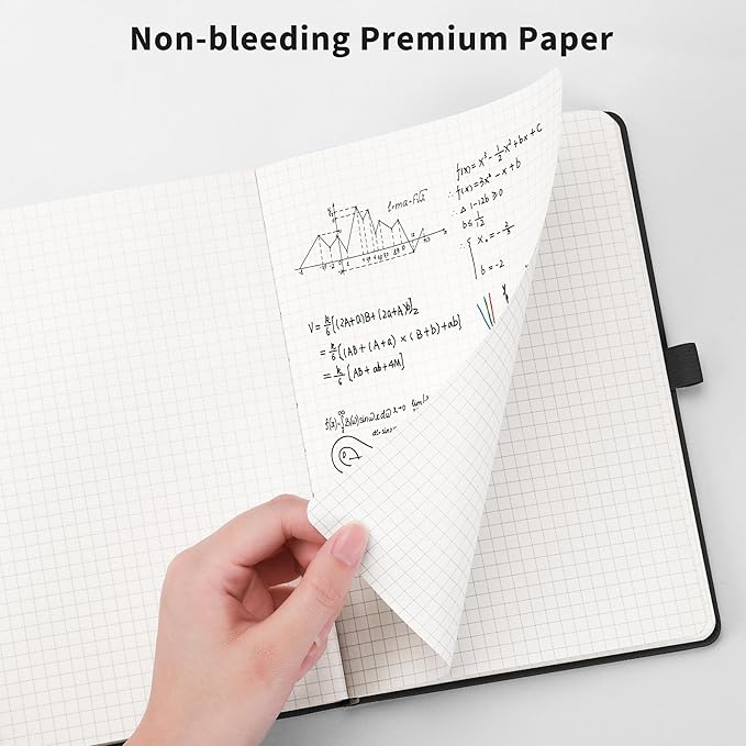 RETTACY Graph Grid Paper Notebook, 192 Pages, A5 Medium Size (5.7'' x 8.3''), 5 Squares per Inch, Leather Hardcover, 100 GSM Thick Paper, for School, Students, Math, Engineering (Pink)