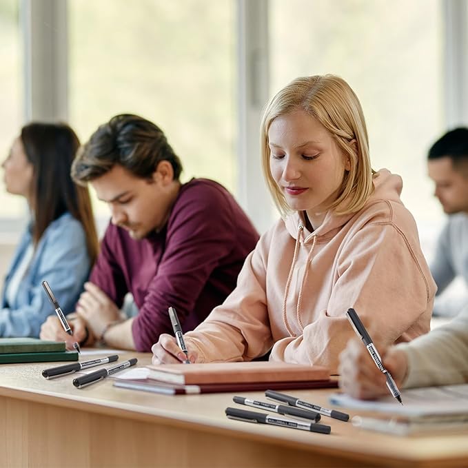 Shuttle Art RollerBall Pens, 50 Pack Black Fine Point Roller Ball Pens, 0.5mm Liquid Ink Pens for Writing Journaling Taking Notes School Office
