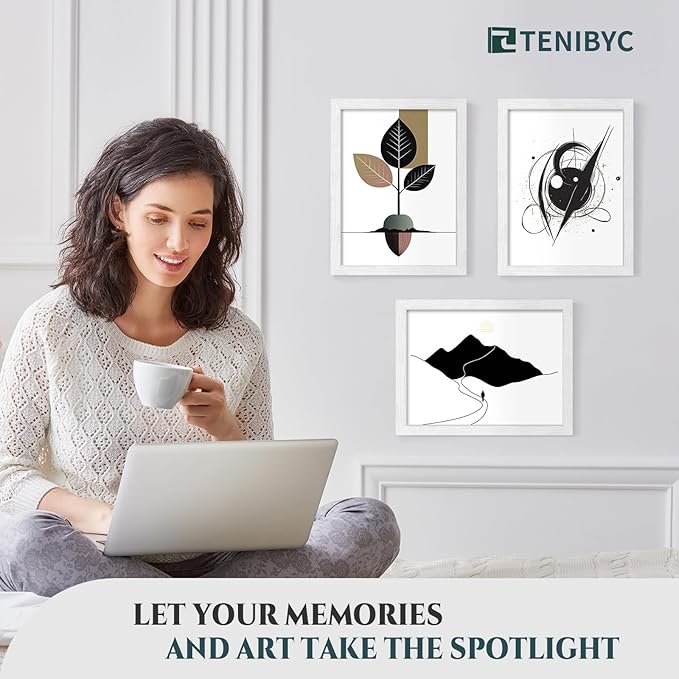 12x16 Picture Frame 4 Pack, HD Tempered Glass, Elegant Wood Grain, Classic White Photo Frame, Wall Hanging - Bedroom Decoration