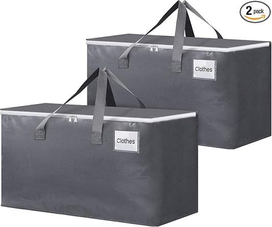 BlissTotes Large Moving Boxes and with Zippers & Handles Moving Supplies with lids, Heavy Duty Totes for Storage Bags for Space Saving, Fold Flat, Moving and Storing 93L, 2 Pack