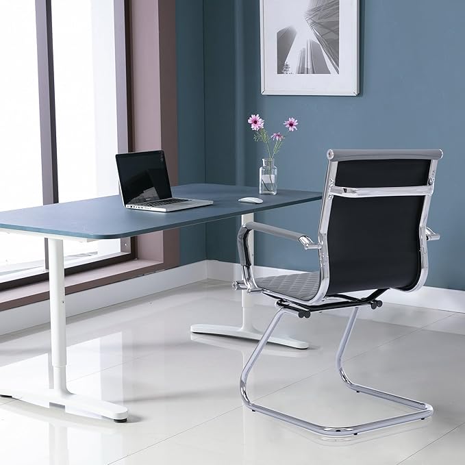 Office Guest Chairs - Set of 8 Mid Back, Modern PU Leather Desk Chairs for Reception & Conference Rooms, Grey