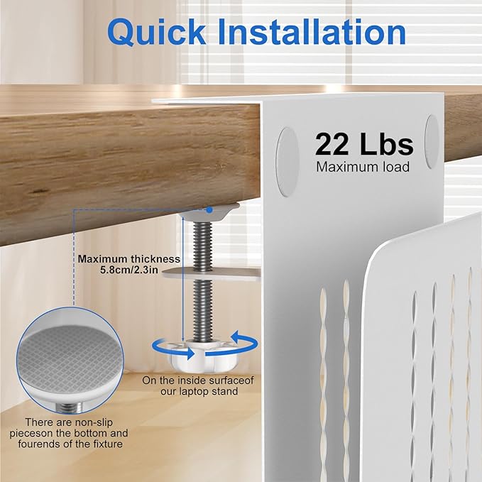 HAMOPY Desk Side Storage, Single-Layer Steel Hanging Desk Organizer with Magnetic Pen Holder, No Drilling Desk Drawer Cable Management Tray, Under Desk Laptop Holder for Office, School&Home(White)