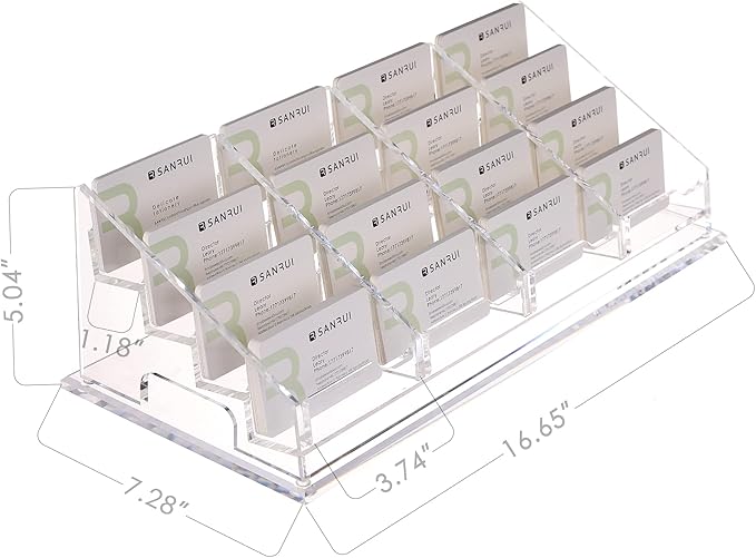 YUXUN 16 Slots Acrylic Business Card Holder for Desk Horizontal 4 Tiers Business Card Stand Clear Multiple Cards Display Stand for Office Supplies Home School