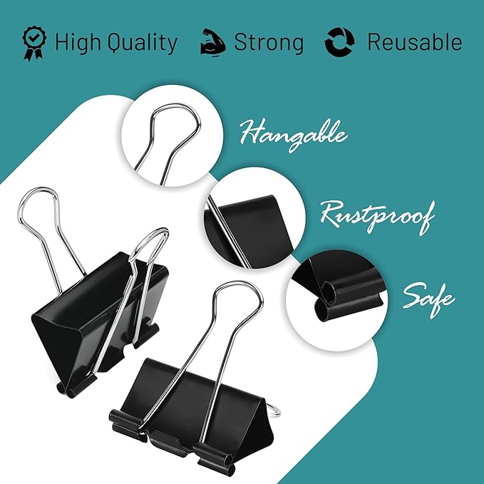 Binder Clips - 144 Pack Large Binder Clips, 2 Inch, Black Paper Clamps, File Clip for Home, Office and School Supplies