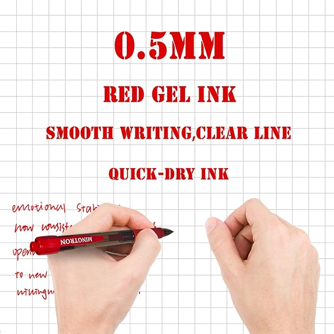 30 Pack Red Fine Point Gel Pens, No Smear Ink, Retractable, 0.5MM, Red Ink