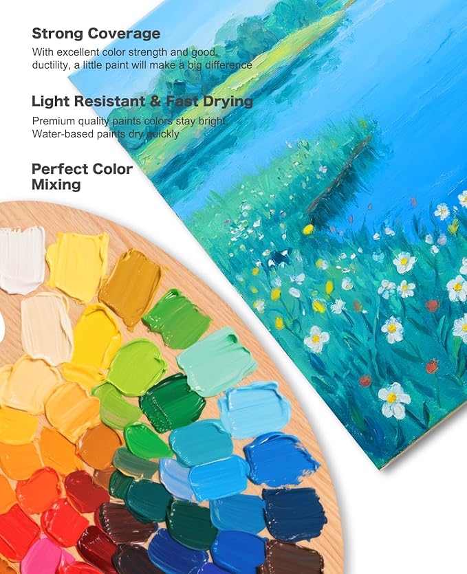Acrylic Paint Set - 24 Colors 2 oz/59 ml Acrylic Paints for Professional Artists with 10 Brushes , Art Supplies for Painting Canvas Rock Wood Ceramic Glass Art Craft Painting, Rich Pigments Lasting Quality for Beginners
