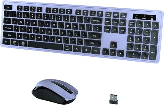 Wireless Keyboard and Mouse Combo, COVEVA 2.4GHz Wireless Keyboard Mouse with USB Receiver, Water-Dropping Keycaps, 104 Keys Full Size with Number Pad for PC Laptop Computer Desktop(Black Purple)