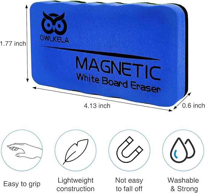 OWLKELA Dry Erase Erasers, Magnetic Whiteboard Erasers 8 Pack, Magnetic Dry Erasers for White Board, White Board Markers Dry Erase, Ideal for Classroom, Home, Office