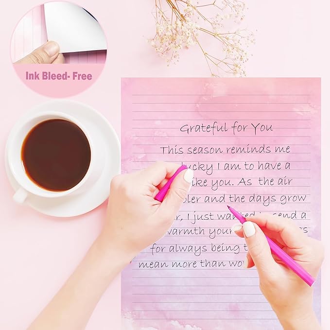 250Pcs Watercolor Stationery Paper and Envelope Set with 100 Letterhead Papers and 50 Envelopes, 10 Design for Letter Writing Invitations Computer Holidays Party Notes, 8.5x11 Inch-Lined