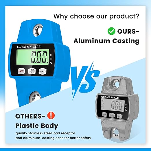 Digital Hanging Scale, 1102lb Crane Scale, 500kg Blue Digital Electronic Weighing Scale with LCD Display for Hunting, Outdoor, Bass Fishing, Big Game, Farm