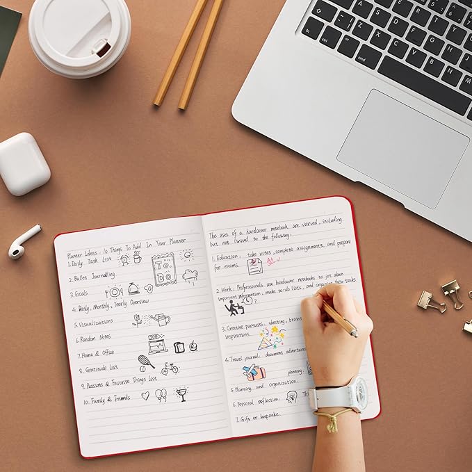 Comix 6 Pack Lined Journal Notebooks for Work, 240 Pages, 5.5"x8.3", Red, Hardcover, A5 Medium College Ruled, Journaling Notebooks for Notes-taking, Fits for Office School Home