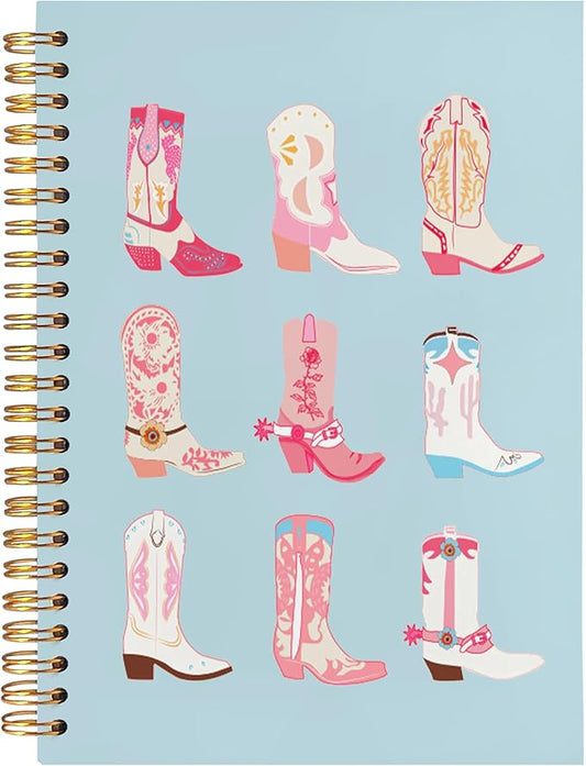BearCake Cowgirl Boot Notebook, Cowgirl Stuff, Cowgirl Gifts, Western Office Supplies, Western Stuff for Women, Boho Western Notebook Journal 5.5x8.3 blue