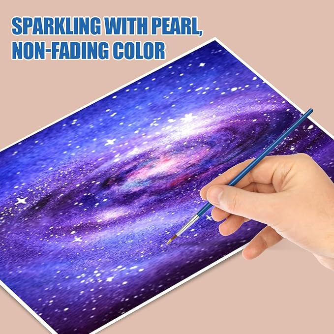 Mini Glitter Watercolor Paint Set with Paper, 24 Colors Shimmer Metallic Watercolour Painting Sets, Solid Pearl Water Color Paints for Adult, Kids, Purple 1ml Trial Pack(Mysterious Nebula)