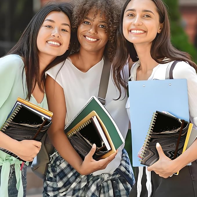 Spiral Journal Notebook, A5 Cute Notebooks for Women Men, College Ruled Hardcover Notebook for Work & Note Taking, 60 Pages Double-Wire Journals for Writing, Black Gold Marble