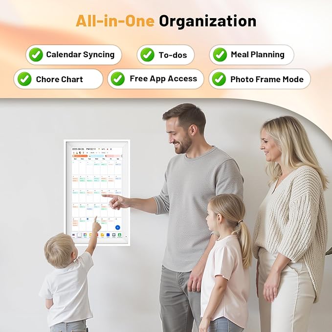 Digital Calendar 15.6" Smart Calendar&Chore Chart, 1920*1080 Interactive Touchscreen Electronic Calendar for Family Schedules, 64GB Wifi Meal Planner, Wall&Desk Mountable, 2025 Calendar-White