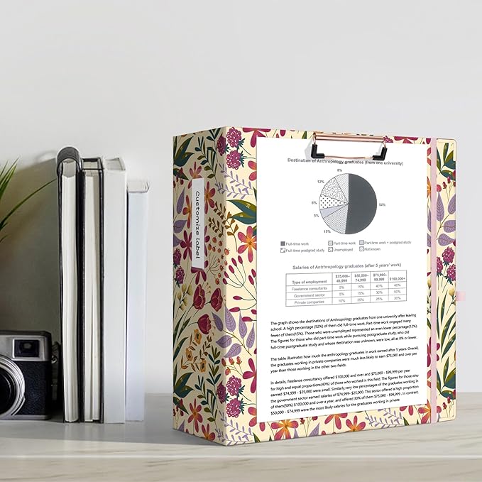 Ospelelf 3 Ring Binder for Letter Size Paper with 5 Tab Dividers, 3 Inch Ring, 4.4 Inch Spine, Floral Binder with Clip for School and Office Supplies