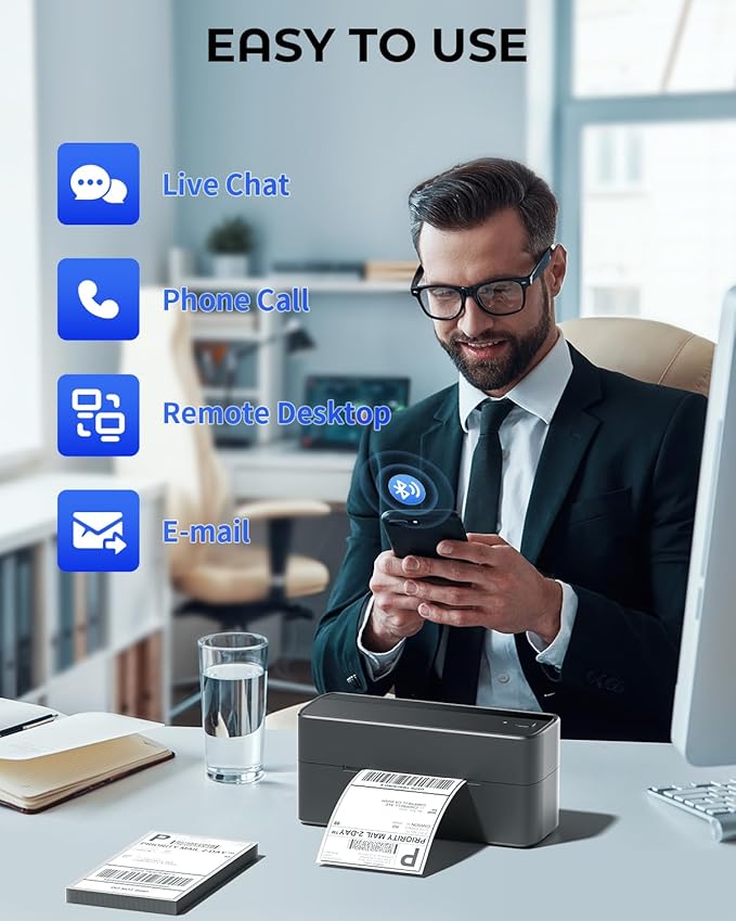 Phomemo 4x6 Shipping Label Printer - 241BT Bluetooth Thermal Label Printer Compatible with iOS&Android, Windows, Mac, Chrome OS, Wireless Thermal Printers for Small Business, Barcode, Packages - Black