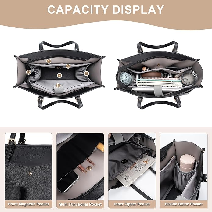 Laptop Tote Bag Women, Work Tote with Multi Pockets, Nurse Bag with Large Cup Holder, For Work, Travel, Daily Use