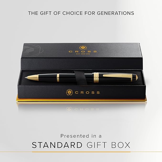 Cross Bailey Light Refillable Rollerball Pen Presented in a Everyday Gift Box - Medium Point, Black Ink, Polished Black