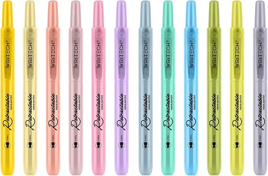 WRITECH Retractable Bible Highlighters Assorted: Pastel Colors No Bleed Aesthetic Marker Pen Chisel Tip, 12 Pack