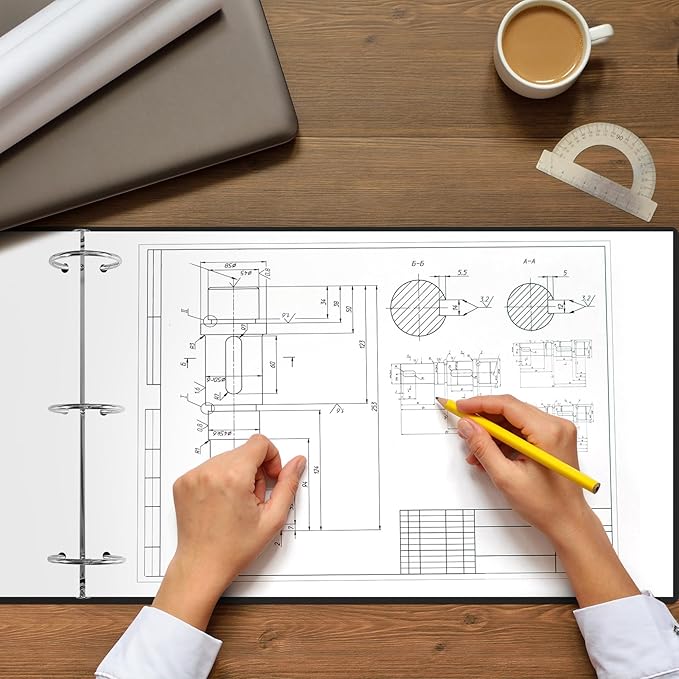 6 Pcs 11 x 17 3 Ring Binders Black 11" x 17" Round Ring Binders Large Folder for Pressboard Presentation, Reports, Proposals, Documents(2 Inch)