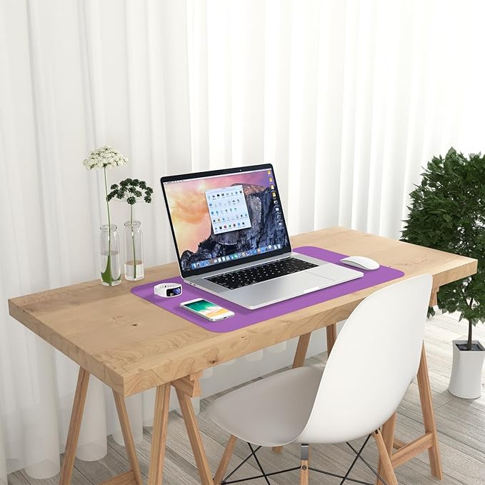 Hsurbtra Desk Pad, 23.6" x 13.8" PU Leather Desk Mat, M Extended Mouse Pad, Waterproof Desktop Blotter Protector, Non-Slip Ultra Thin Small Laptop Keyboard Writing Mat for Office Home, Purple