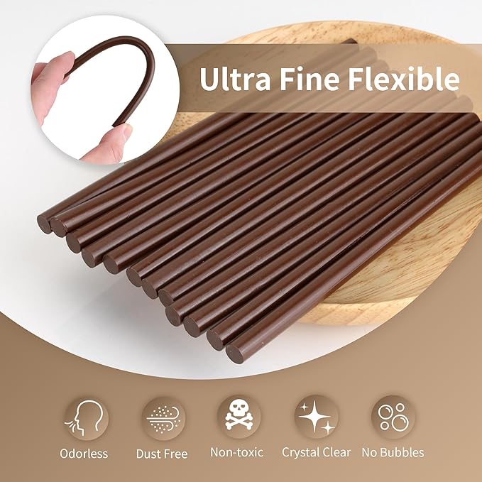 MATUFF Brown Hot Glue Sticks Mini 0.27" x 5.9 inches, Hot Melt Mini Colored Glue Sticks for All Temperature Mini Glue Guns, for DIY Craft Arts and Wedding Cards, Stamp Sealing, Bulk hot Glue 60 Pack