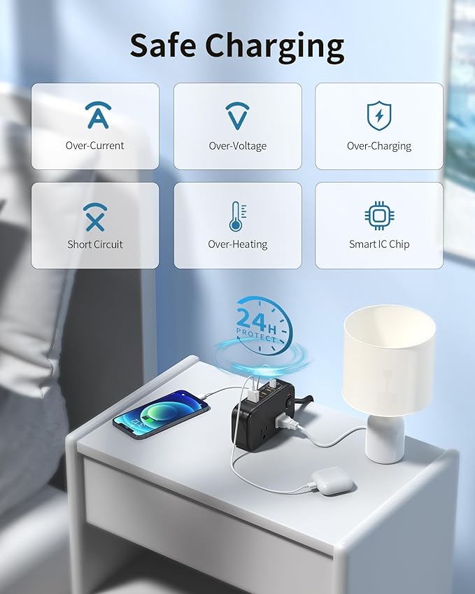 Power Strip with USB C Ports, 30W USB C Charging Station with 2 Outlets 3 USB C & 2 USB A, Surge Protection 1200J Charger for Multiple Devices, 5FT Flat Extension Cord USB Charger Hub for Travel Home