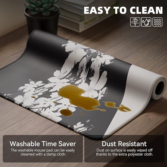ETZ Black and White Japanese Cherry Tree Blosson Mouse Pad (31.5 × 11.8 × 0.12 inch) Extended Large Mouse Mat Desk Pad, Stitched Edges Mousepad,Non-Slip Rubber Base,Gaming Mouse Pad XL.