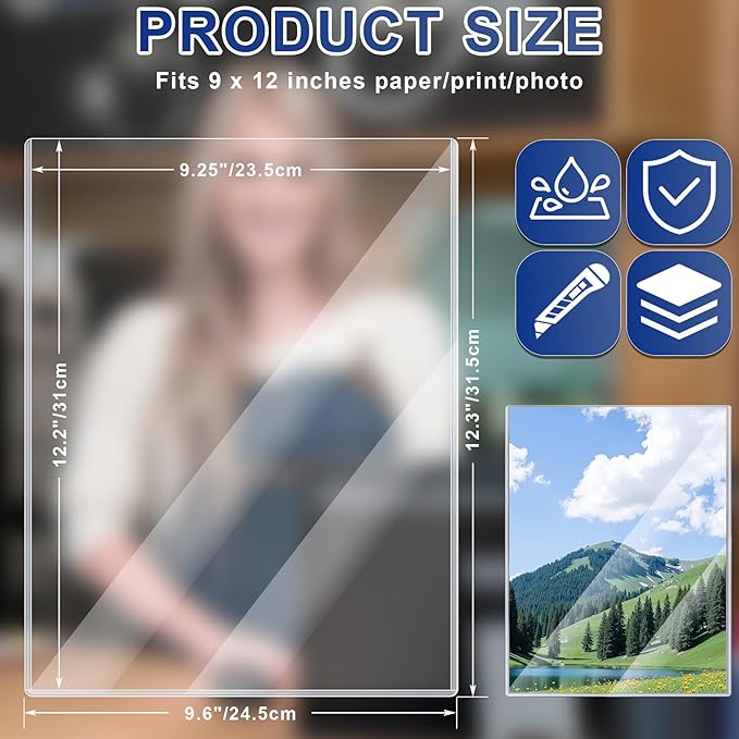 20PCS 9" x 12" Rigid Print Protectors Clear Plastic Sheet Protectors, Heavy Duty Top Loading Document Holder, Menu Cover, Photo Poster Sleeves Hard Plastic Sleeves for Paper Art Prints