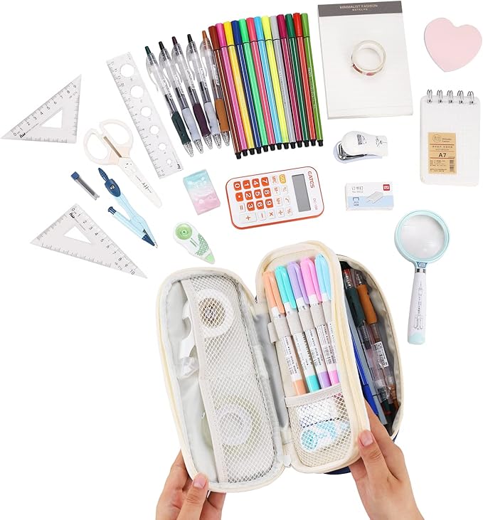 Dugio Big Pencil Case for Boys Organizer Pencil Bag with Zipper Pencil Pouch for School Teens Kids Aesthetic Large Pencil Pouch Blue