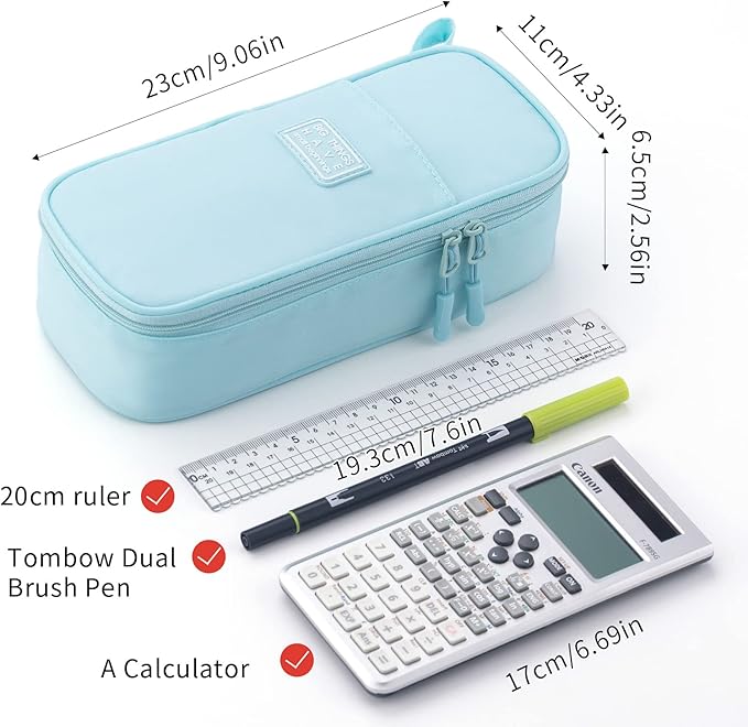 CICIMELON Durable Pencil Case Big Storage Pen Pouch Bag for School Supplies Office College Teen Adults, Light Blue
