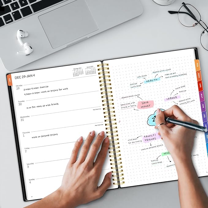 2026 Planner SUNEE Weekly and Monthly Planner - January 2026-December 2026, 8.5"x11" Half Weekly Half Note, Daily 2026 Calendar Planner with PVC Waterproof Cover, Monthly Tab, Note, Bookmark, Black