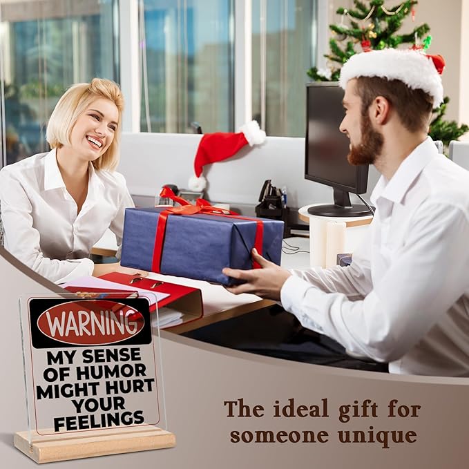 Funny Office Gifts for Men Women, Warning My Sense of Humor Might Hurt Your Feelings Acrylic Decorative Sign, Funny Sarcastic Gifts for Coworker