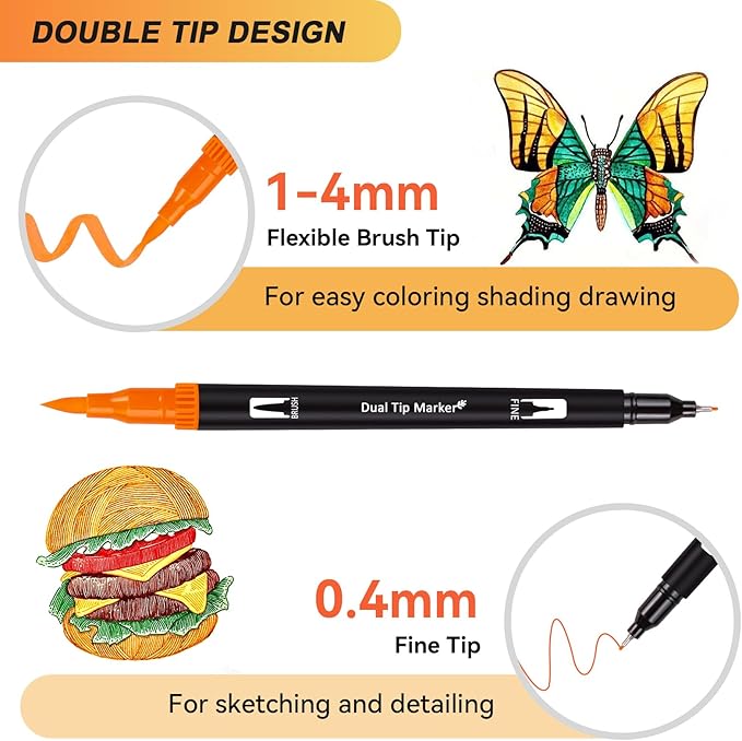 Dual Markers Brush Pens for Adult Kids Coloring Books, 72 Colors Art Marker Set with Fine & Brush Tip Pen for Bullet Journaling, Coloring, Drawing, Hand Lettering, Calligraphy, Art Supplies