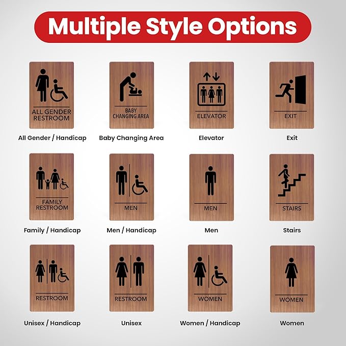 Promot Stair Sign – ADA Braille Stairway Sign for Business, Self-Adhesive, 9" x 6", Commercial Door Signage, Office Wall Decor - Chestnut