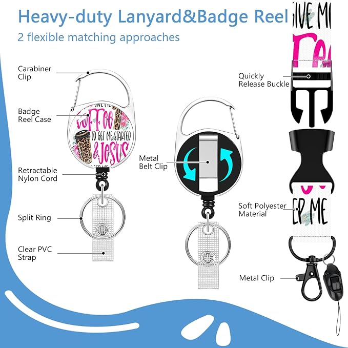 Id Badge Holder with Lanyard, Coffee Badge Reel Retractable Heavy Duty and Detachable Name Tag Clips, Funny Teacher Lanyards for Id Badges, Nurse Worker Office Gifts