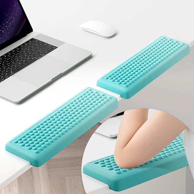 Hsurbtra L-Shaped Desk Elbow Pad, 2-Piece Soft Memory Foam Elbow Support Padding with Non-Slip Rubber Base, Ergonomic Desk Edge Cushion Wrist Rest for Office, Home, Work, Gaming, Lake Green