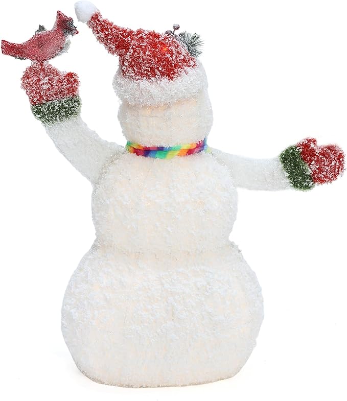 LuxenHome 3FT Lighted Snowman Outdoor Christmas Decorations, Battery Operated Frosted Snowman Christmas Decor with 40 LED Light, Xmas Decorations Outdoor, Indoor for Porch, Lawn Holiday Display