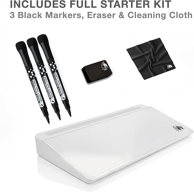 Glass Desktop Whiteboard with Storage Drawer – Premium Dry Erase Board for Desk Notes, Planning & Organization