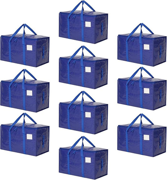 Moving Bags Heavy Duty Extra Large, Moving Boxes, Moving Supplies Essentials, Blue Storage Bins with Lids, Plastic Packing Totes, Storage Bags for Clothes with Handles & Zippers(Blue, 10 Pack)
