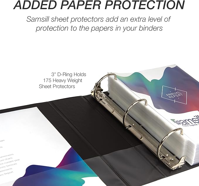 Samsill Durable 3 inch 3 Ring Binder, Made in USA, D Ring Binder, FSC 100% Recycled Chipboard, Black, 12 Pack