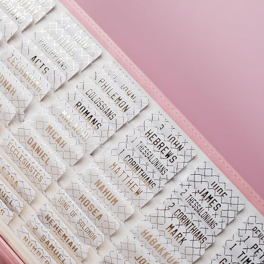 UPAFEXXI-Laminated Bible Tabs (Gold Foil Embossed Lettering), Bible Tabs for Women and Men, Reposition Large Print Stickers, Easy to Read and Apply, 80Chapters Labels for Easy Navigation(White)